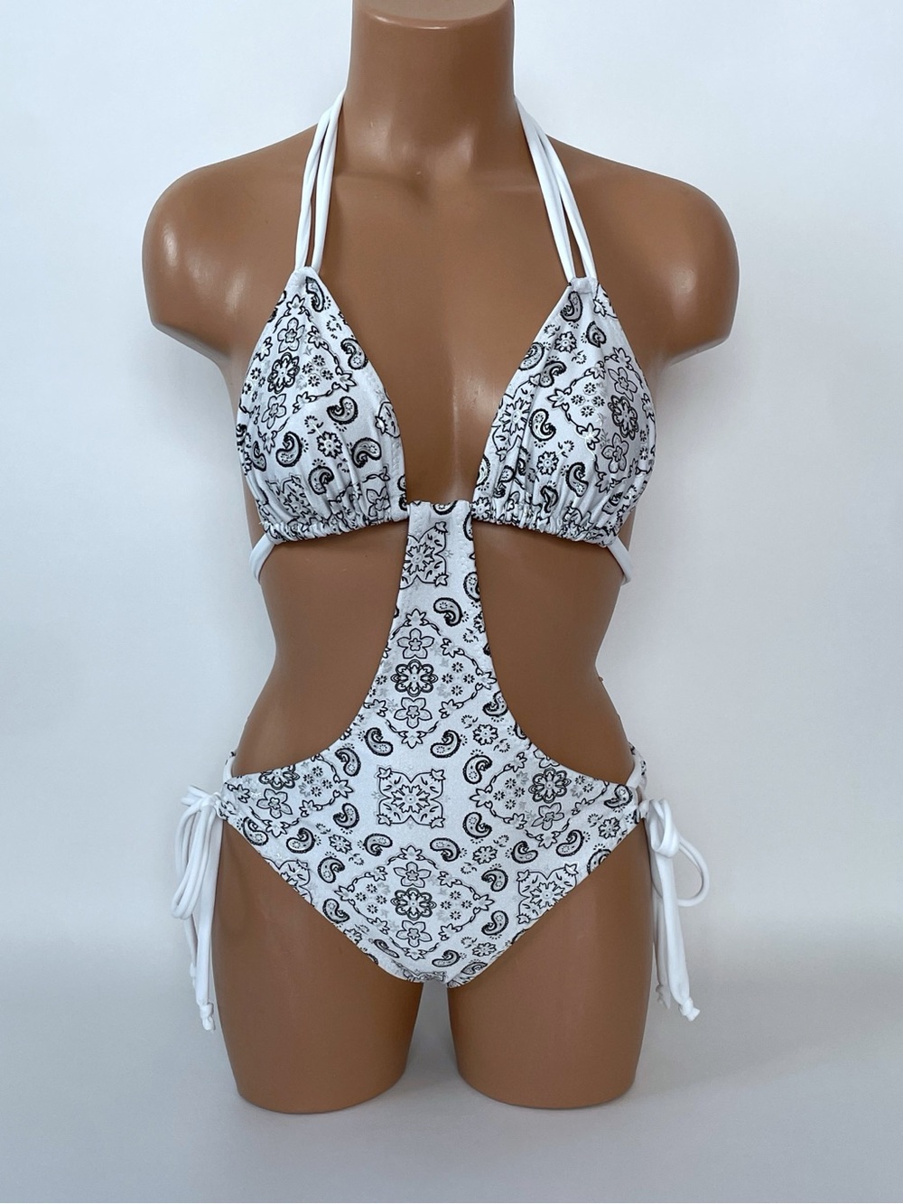 White Paisley Cutout One-Piece Swimsuit
